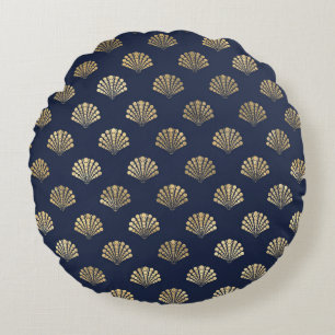 Coussins Ronds Élégants motifs nautiques et vintage bleu et or