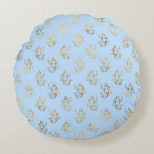 Coussins Ronds Élégants motifs nautiques et vintage bleu et or