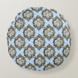 Coussins Ronds Élégants motifs nautiques et vintage bleu et or