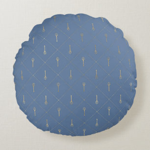 Coussins Ronds Élégants motifs nautiques et vintage bleu et or