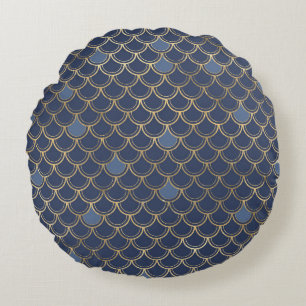 Coussins Ronds Élégants motifs nautiques et vintage bleu et or
