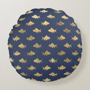 Coussins Ronds Élégants motifs nautiques et vintage bleu et or