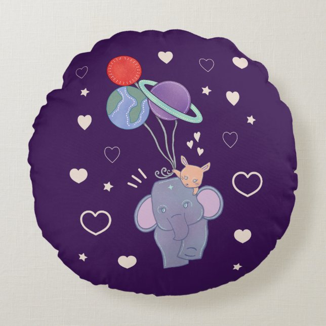 Coussins Ronds Élément et Lapin Montgolfière spatiale | Fantaisis (Devant)