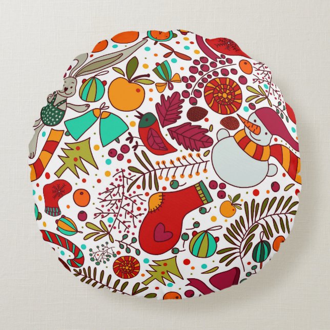 Coussins Ronds Éléments de Noël festifs Design sans couture (Devant)