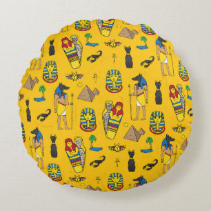 Coussins Ronds éléments égyptiens, Anubis, motif pyramides.