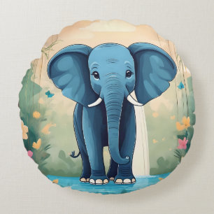 Coussins Ronds Eléphant Bébé Bleu Whimsical,