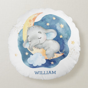 Coussins Ronds Éléphant Bébé Endormi Lune Étoiles Garçon Nurserie