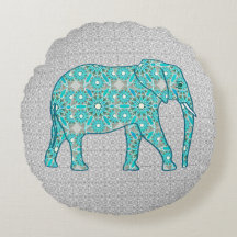 Éléphant de fleur de mandala - turquoise, gris et