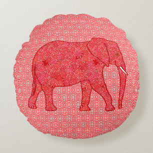 Coussins Ronds Éléphant de fleur - rouge-foncé et de corail