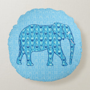 Coussins Ronds Éléphant fleur de lotus - turquoise