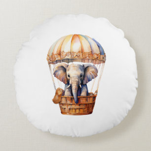 Coussins Ronds Eléphant mignon dans un ballon à air chaud