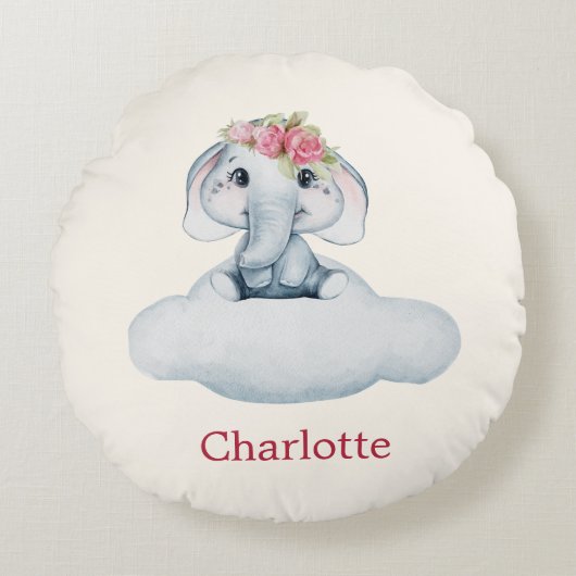 Coussins Ronds Eléphant moderne rose et bleu (Devant)