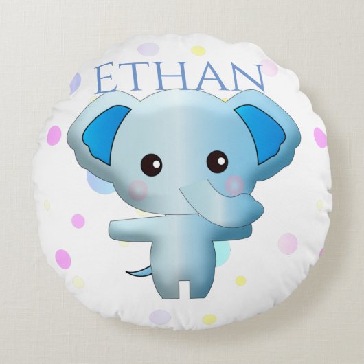 Coussins Ronds Eléphant petit garçon bleu mignon (Devant)