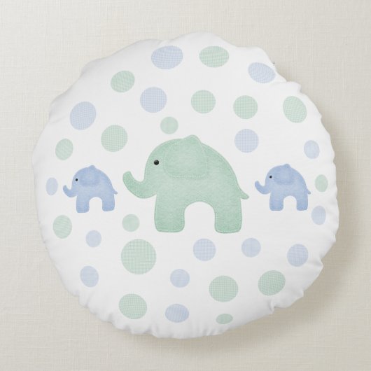 Coussins Ronds Eléphants Bleu Vert À petits pois Nourriture (Dos)