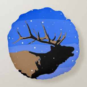 Coussins Ronds Elk bouillonnant en hiver - Art original de la fau