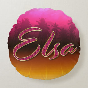Coussins Ronds Elsa Prénom Golden Pink Oreillers