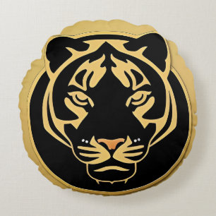Coussins Ronds Emblème de crête de tigre doré