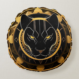 Coussins Ronds Emblème de panthère futuriste avec détails métalli