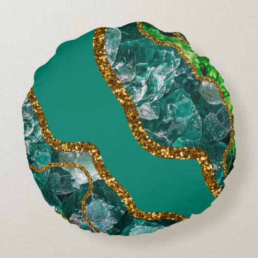 Coussins Ronds Emerald Green & Gold Agate Parties scintillant (Dos)