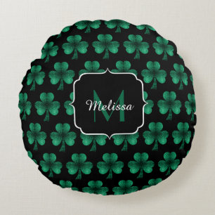 Coussins Ronds Emerald Green Sparkle Shamrock noir Monogramme