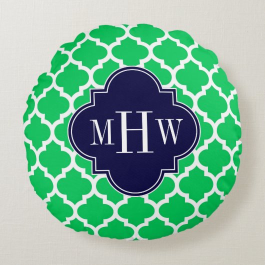 Coussins Ronds Émeraude Blanc Marocain #5 Navy 3 Initial Monogram (Devant)