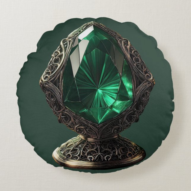 Coussins Ronds Émeraude Gigantesque Dans Le Piédestal En Argent S (Devant)