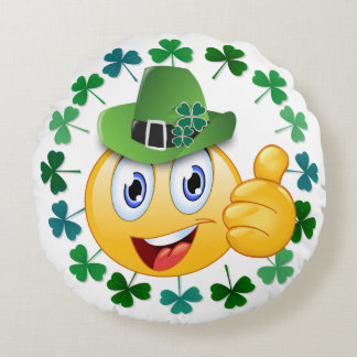 Coussins Ronds Emoji irlandais mignon avec Shamrock