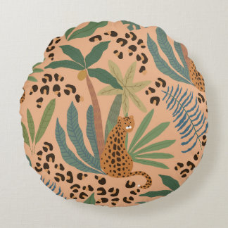 Coussins Ronds Empreinte de léopard de la jungle : motif sans cou