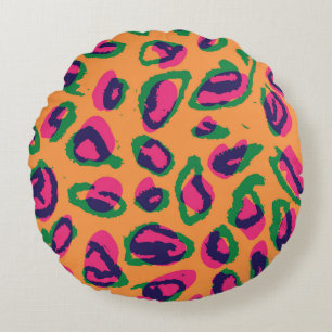 Coussins Ronds Empreinte de léopard, Motif animal coloré.