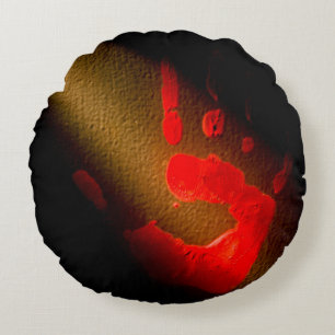 Coussins Ronds Empreinte de main rouge fantomatique