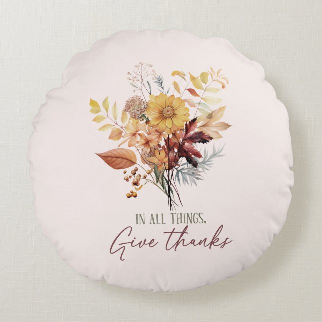 Coussins Ronds En Tout, Donnez Merci - Bouquet Floral Automne (Devant)