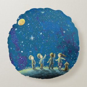 Coussins Ronds Enfants Regardant Night Sky