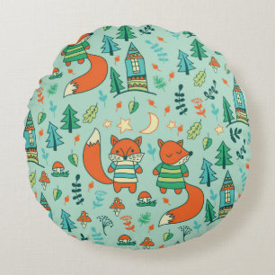 Coussins Ronds Enfants sans soudure avec de jeunes renards. Enfan