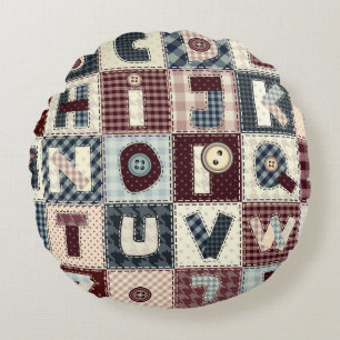 Coussins Ronds Ensemble de lettres alphabétiques en style patchw