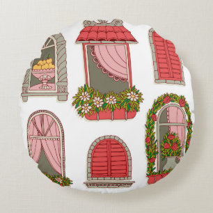 Coussins Ronds ensemble d'illustrations avec fenêtres vintages