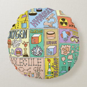 Coussins Ronds Ensemble d'illustrations Vintages de la chimie