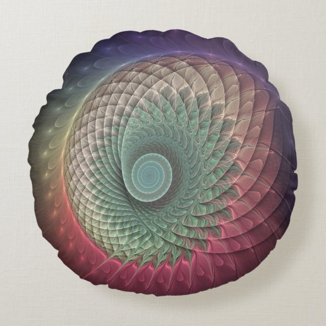 Coussins Ronds Escargot Abstrait coloré Art moderne fractal (Devant)