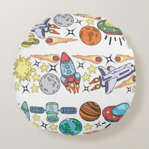 Coussins Ronds Espace extra-atmosphérique : Doodles Vintages tiré