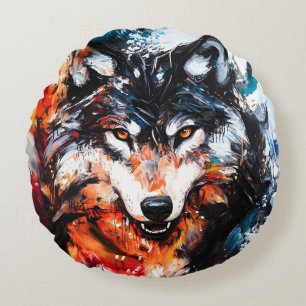 Coussins Ronds Esprit de loup sauvage abstrait