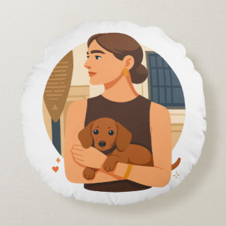 Coussins Ronds Esthétique moderne de maman de chien avec un chiot