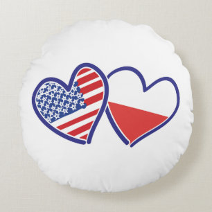 Coussins Ronds États-Unis Pologne Coeurs du drapeau