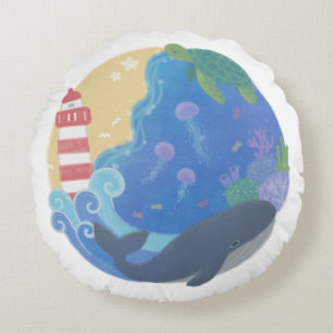 Coussins Ronds Été Ocean Whale Turtle & Lighthouse