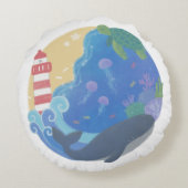 Coussins Ronds Été Ocean Whale Turtle & Lighthouse (Dos)