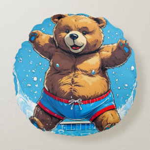 Coussins Ronds Été sauvage de l'ours vintage Piscine