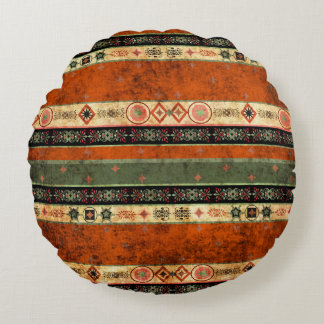 Coussins Ronds Ethnic Boho Grunge, Motif coloré.