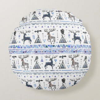 Coussins Ronds Ethnique tribale, les animaux rêvent attraper, san