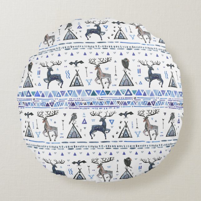 Coussins Ronds Ethnique tribale, les animaux rêvent attraper, san (Devant)