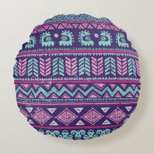 Coussins Ronds Ethnique Tribale : Motif coloré sans couture.