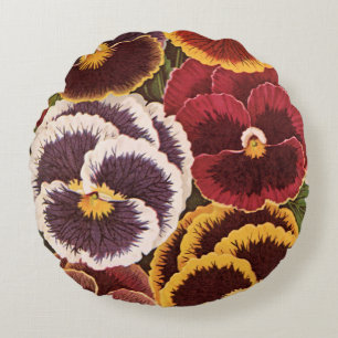 Coussins Ronds Étiquettes de paquets de graines vintage, fleurs d