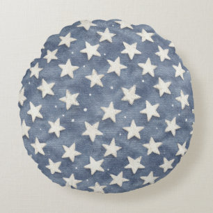 Coussins Ronds Étoiles Blanches Bleues Étincellent